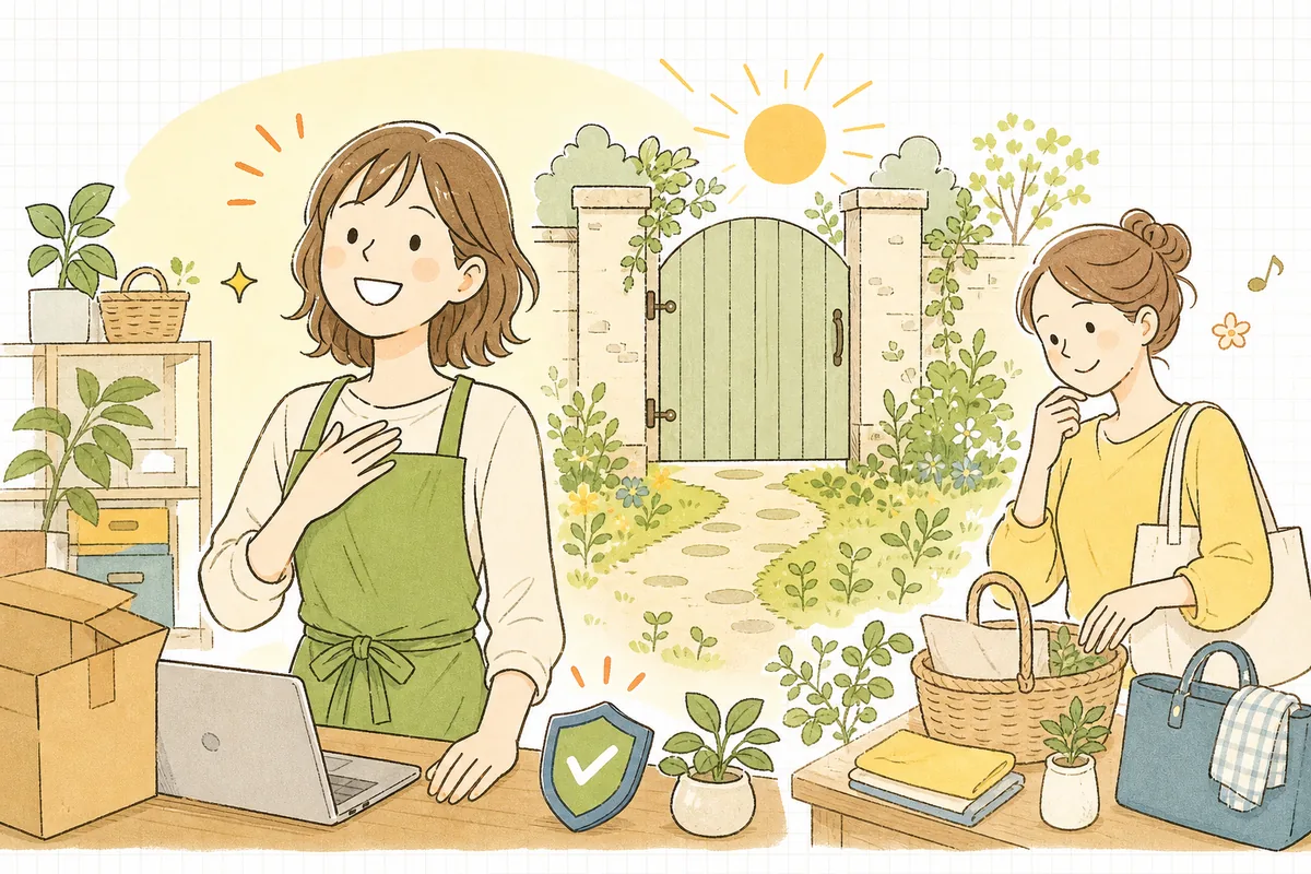 対策を整えたことで、お客さんが安心して買い物を楽しみ、担当者も肩の力が抜けて笑顔で前を向いている明るい情景