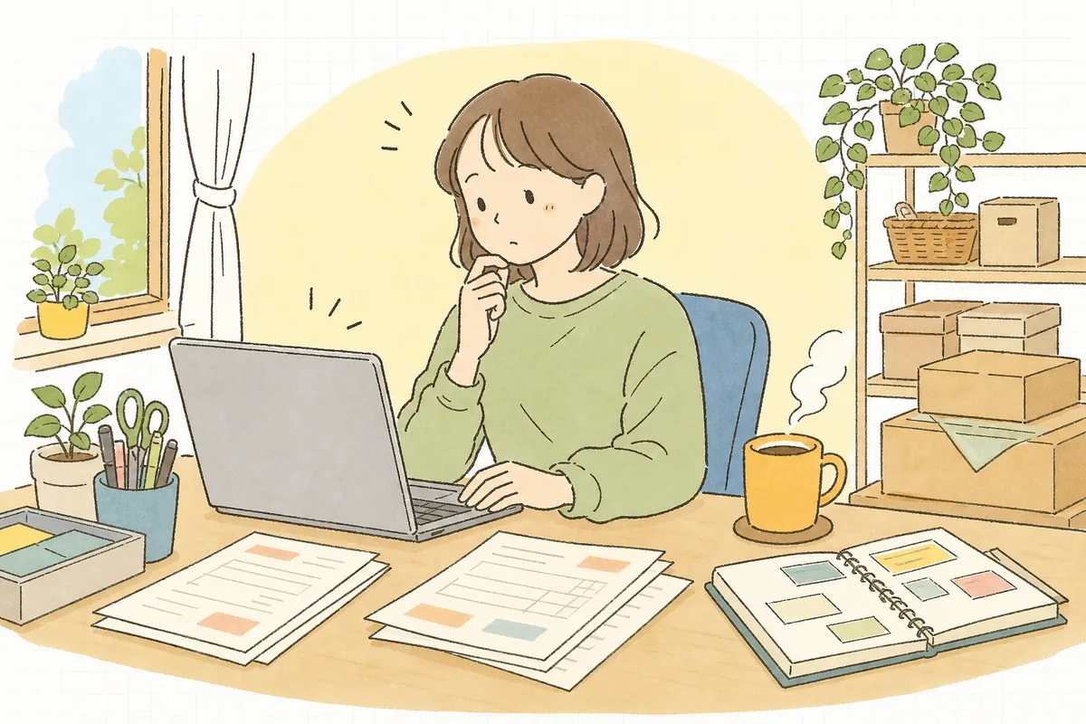 パソコンの前で、生成AIを使う手を少し止めて「これは入力していいのかな」と考えるEC担当者