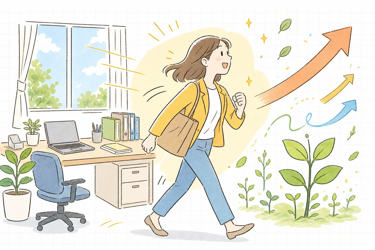 作業から解放され、生まれた時間で前向きに仕事へ向かうEC担当者の情景