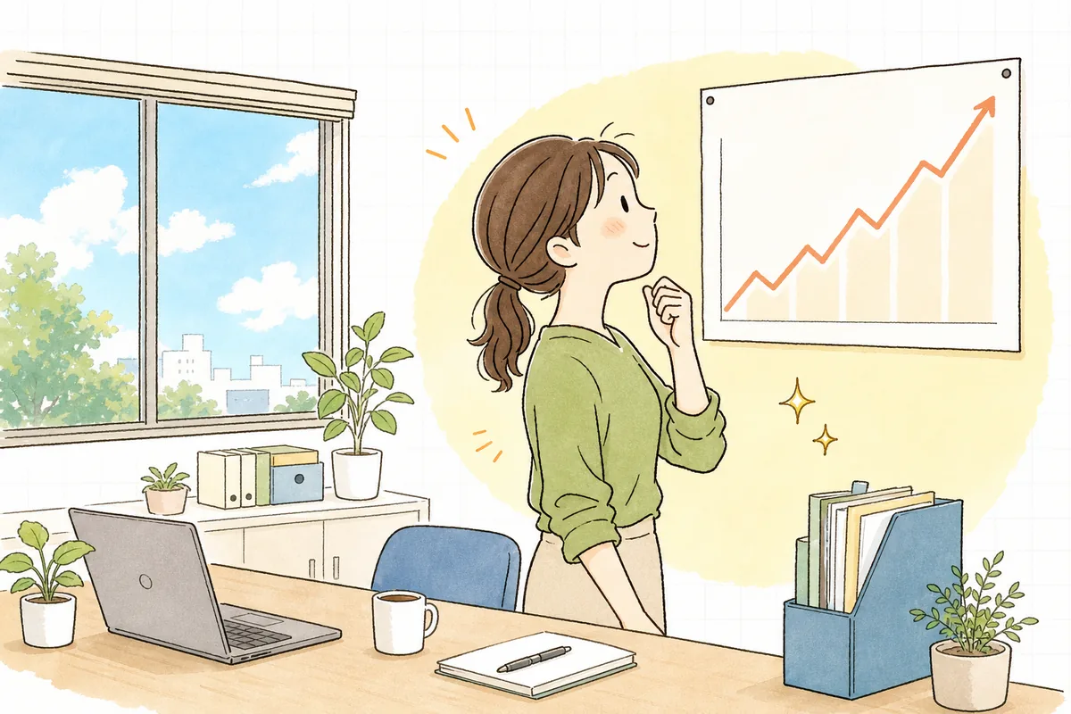 整った物流の記録を前に、今週の数字が良くなったことに手応えを感じ、前を向いているEC担当者の明るい様子