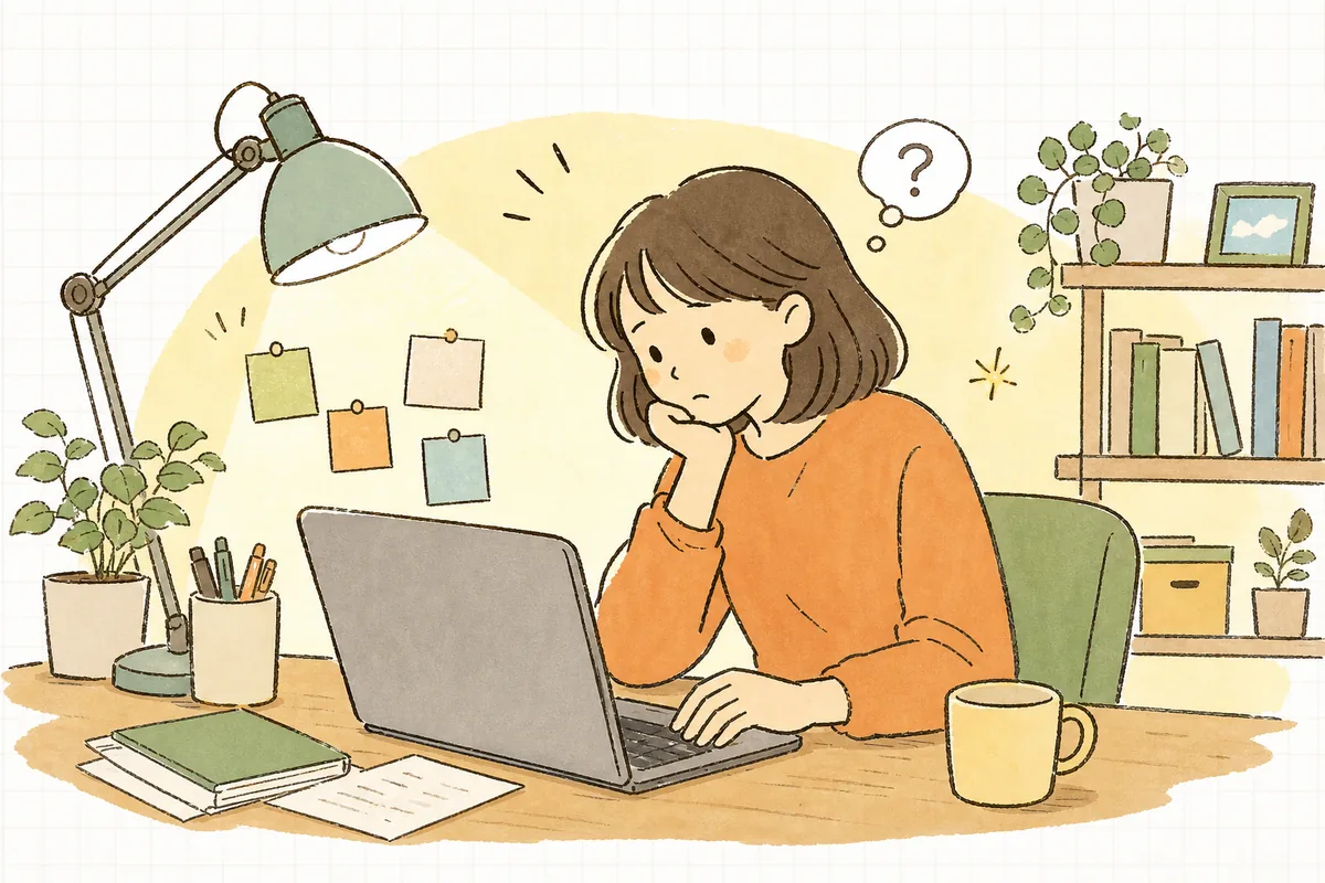 夜の机で広告のレポートを前に「このお金、ちゃんと新しいお客さんになっているのかな」と考え込むEC担当者