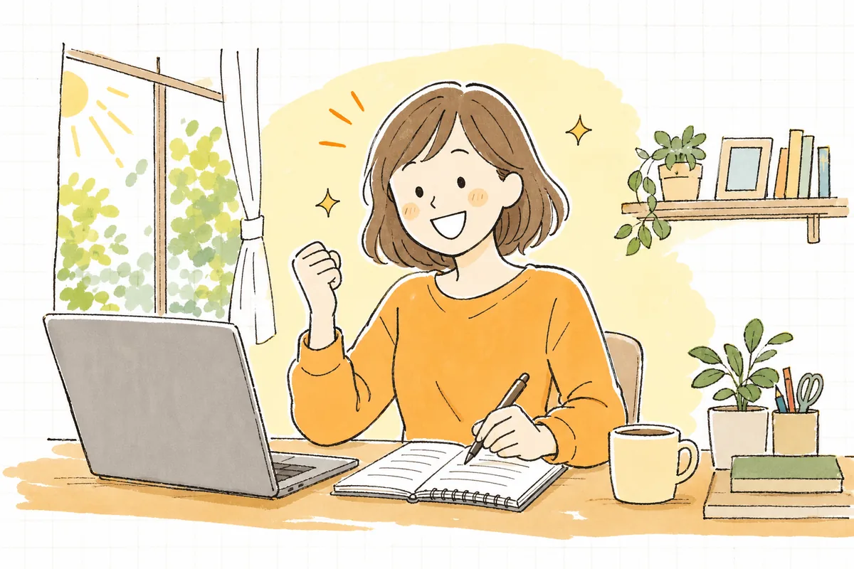 整えたキャッチコピーがお客さんに届き、注文が入って明るい表情になったEC担当者