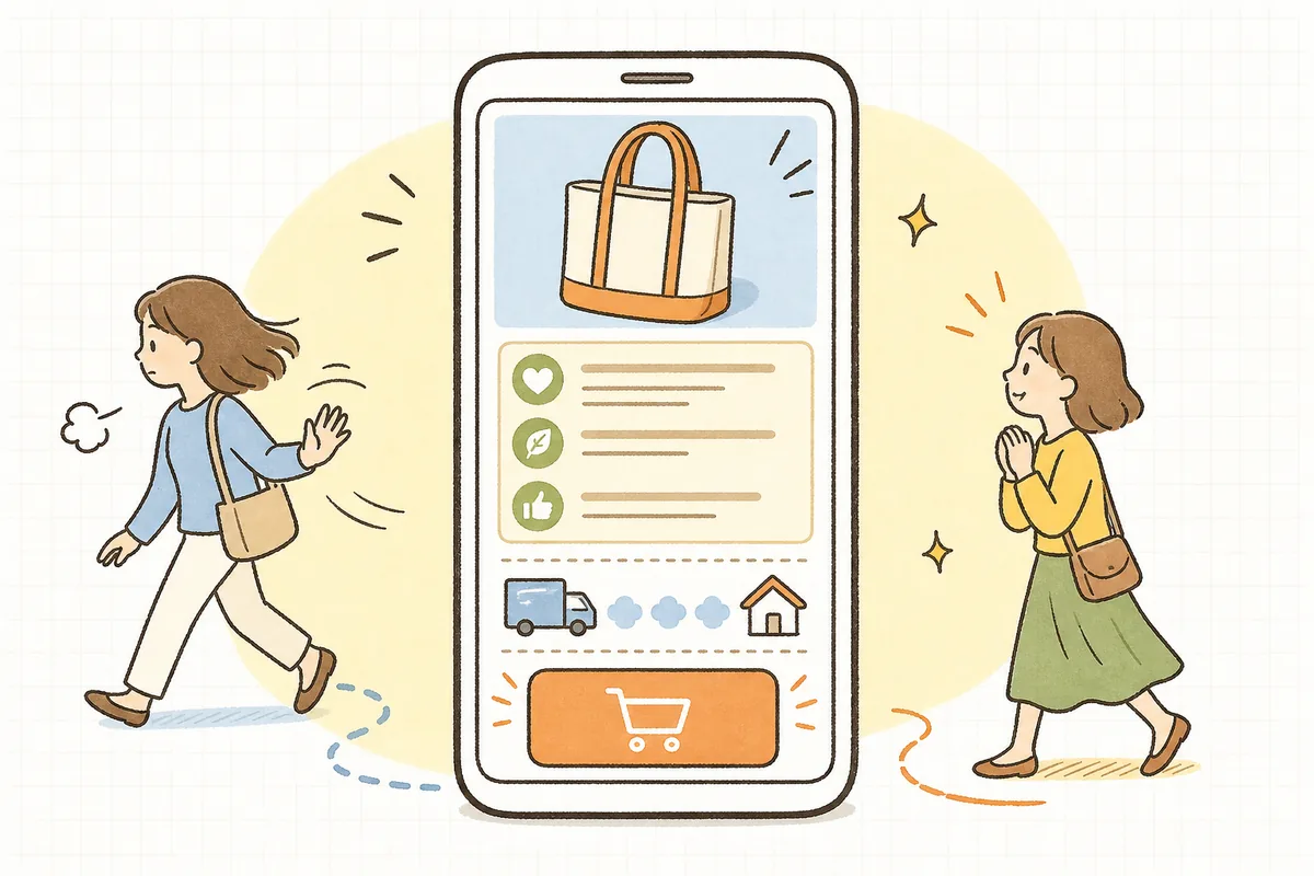 スマホの最初の1画面に商品の要点が収まり、離脱を防ぐファーストビューの概念図