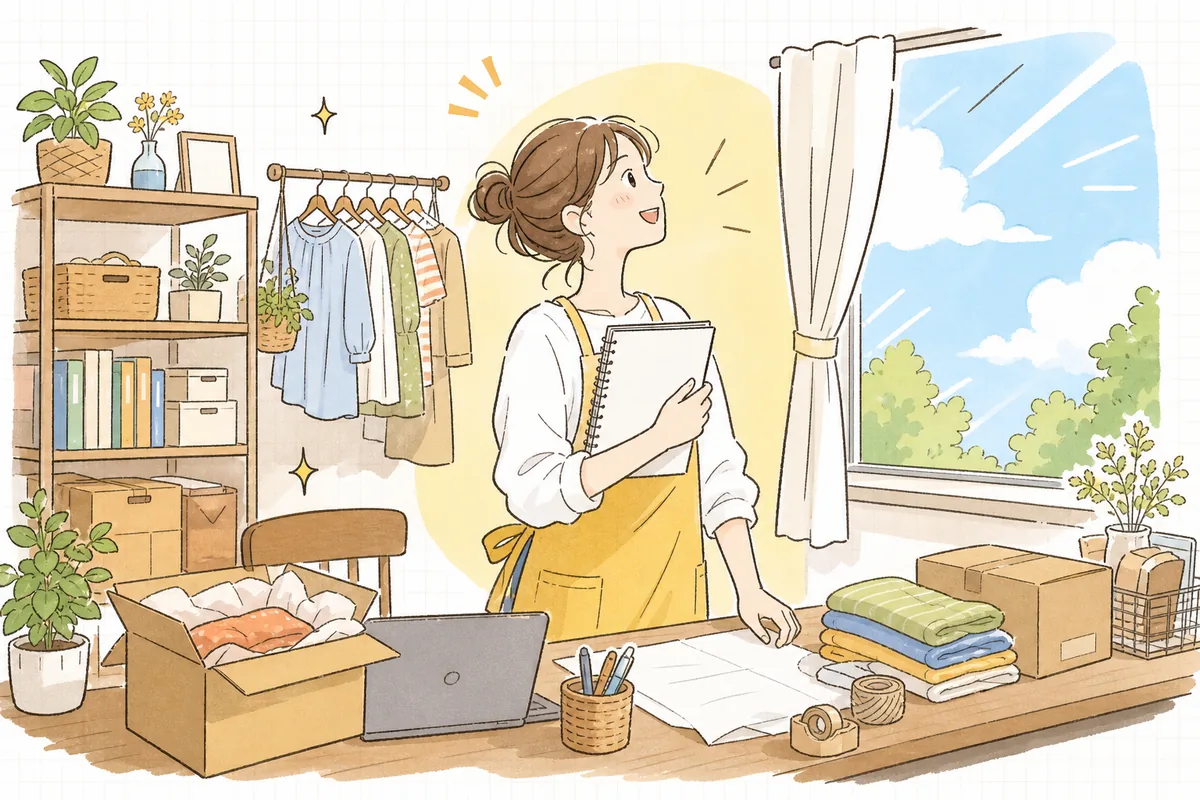補助金の申請計画を書き終え、これからお店を良くしていこうと前向きな表情で窓の外を見るEC店主