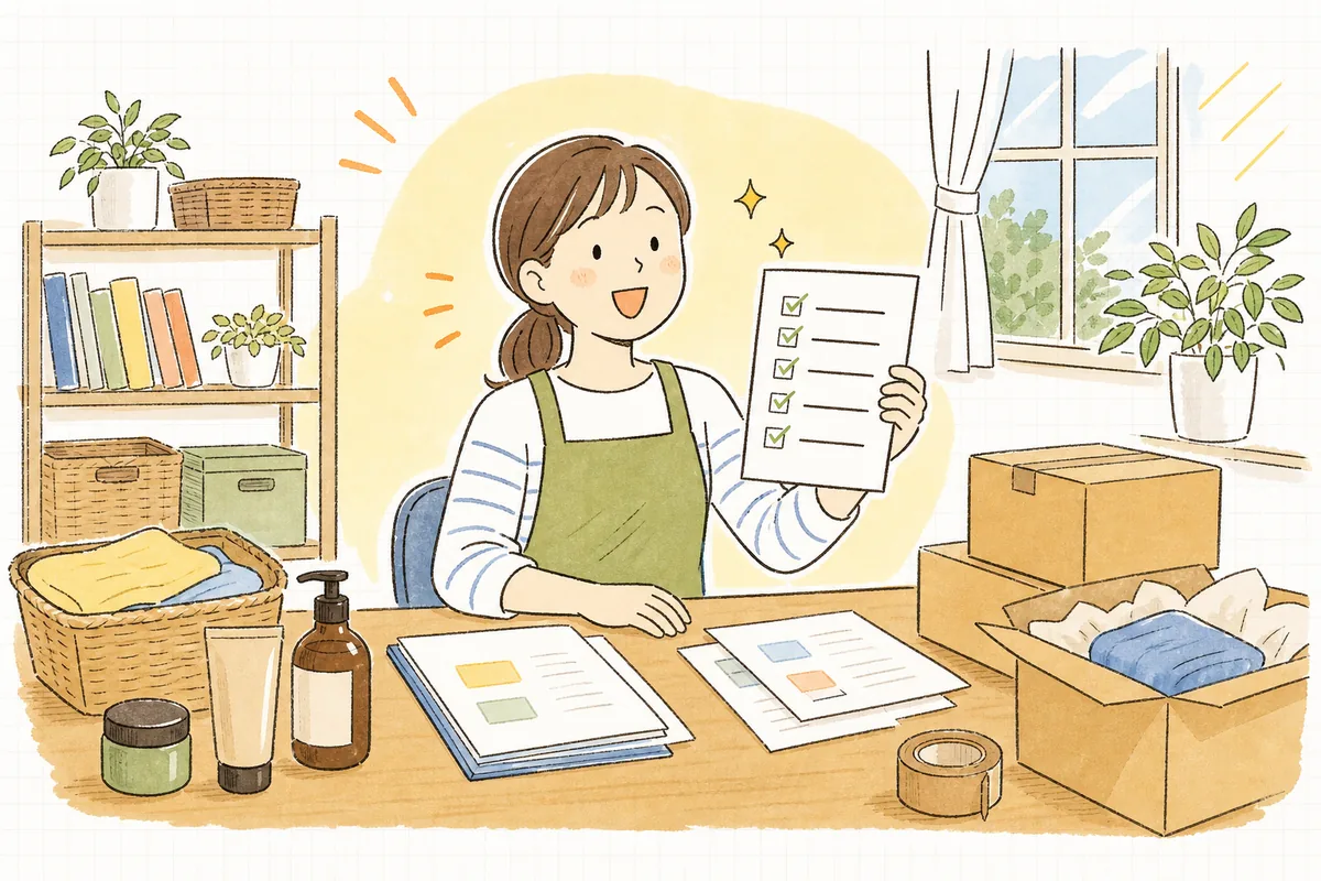 法務まわりの準備が整い、すっきりした表情で自分のネットショップを公開しようとしている担当者の様子