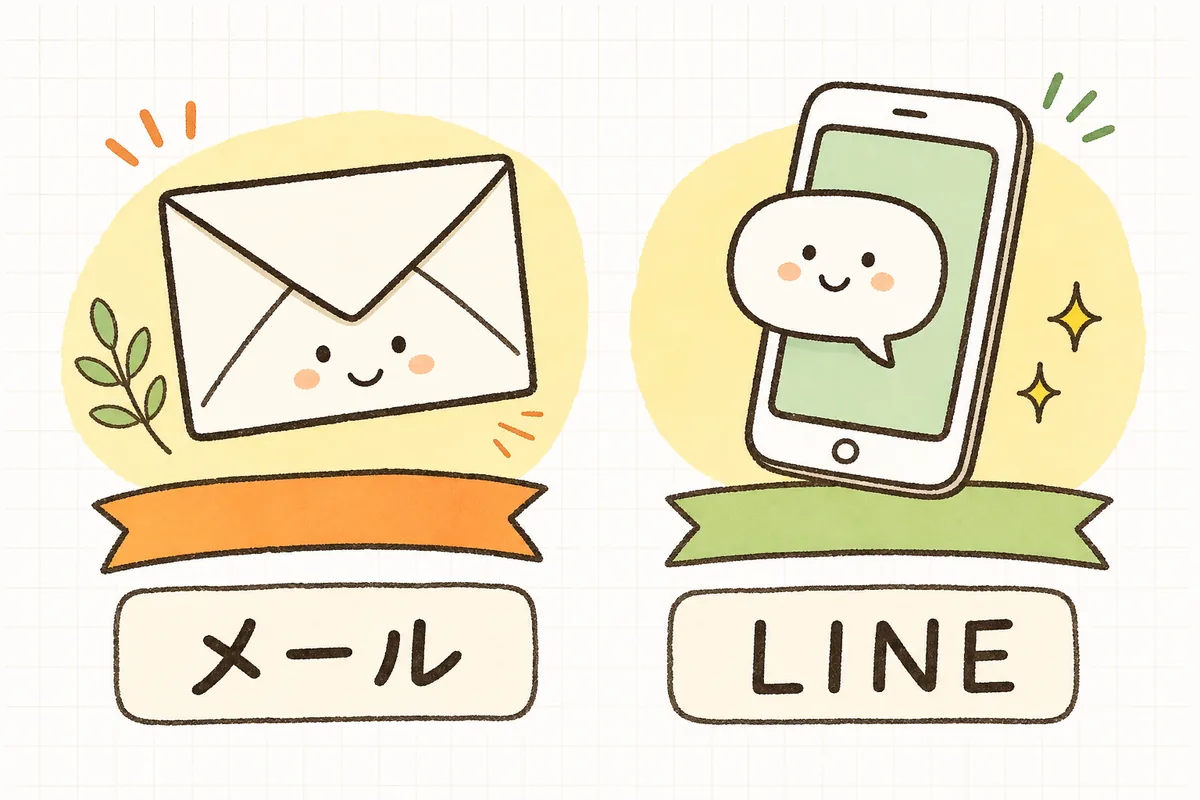 メールは「じっくり伝える」低頻度、LINEは「すぐ届ける」中頻度と、役割ごとに配信頻度を分けることを示した図