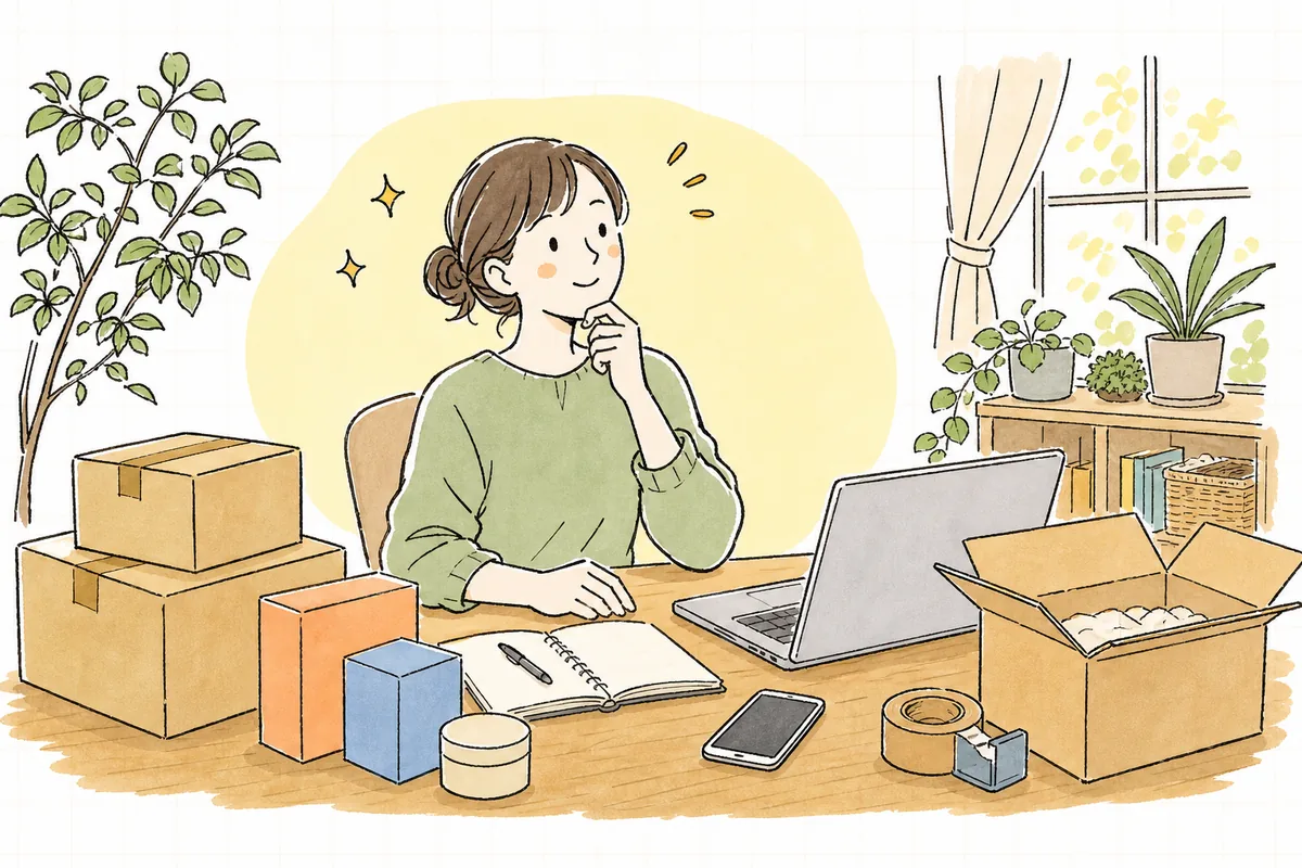 自社サイト・モール・卸という複数の売り場をどう広げるか、机の前で考えているネットショップの担当者の様子