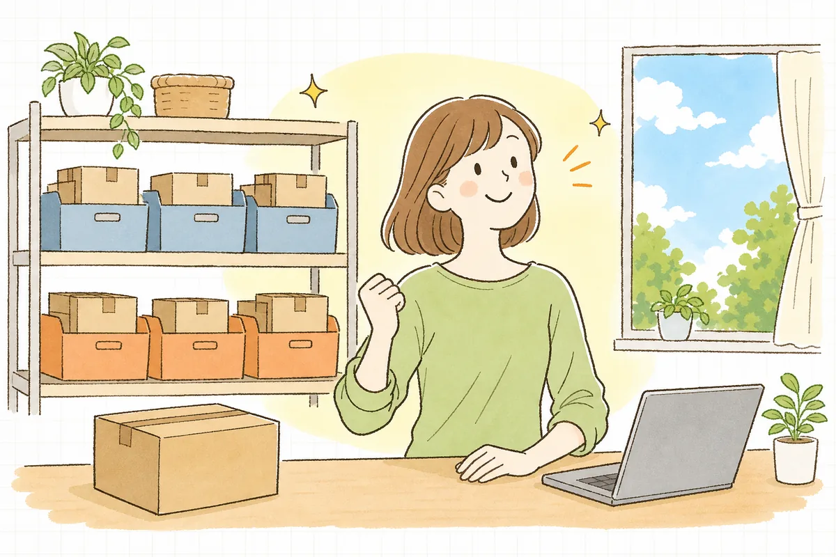 返品対応の手順が整い、落ち着いた表情で次の業務に取りかかれているEC担当者の明るい様子