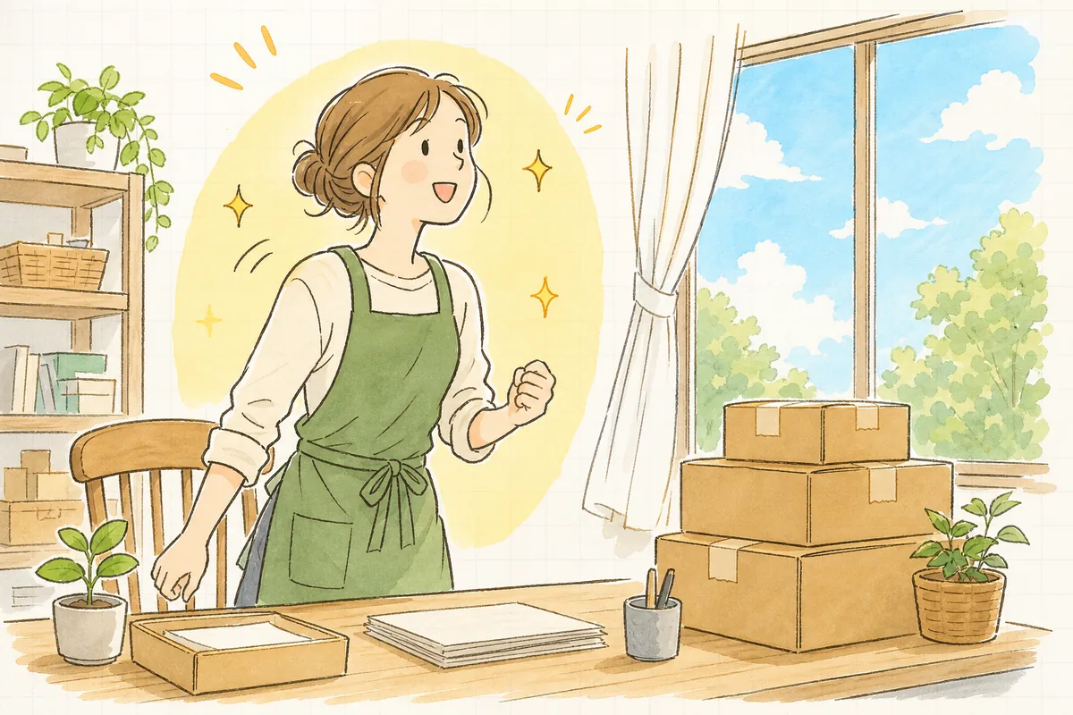 登録するかどうかの方針を決め、すっきりした表情で次の出荷作業に向かおうとしている個人店主