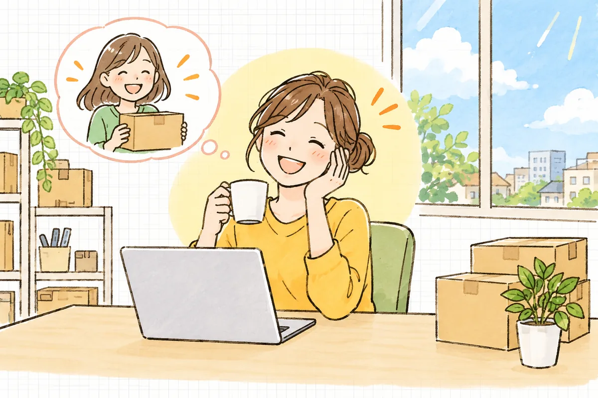 ポイントを使ってお客さんが再び注文してくれた手応えに、笑顔を見せるEC担当者
