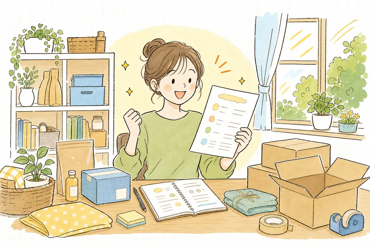キャンペーンの企画がまとまり、すっきりした表情で次の準備に取りかかろうとしているネットショップの担当者の様子