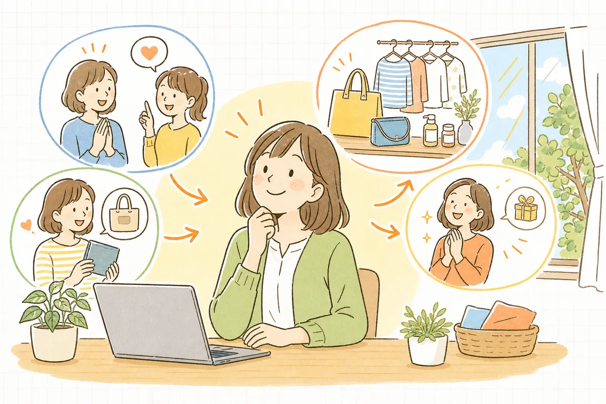 お客さんの声をもとに商品ページや品ぞろえを良くして、お客さんと一緒にお店が育っていく手応えを感じ前を向くEC担当者の情景