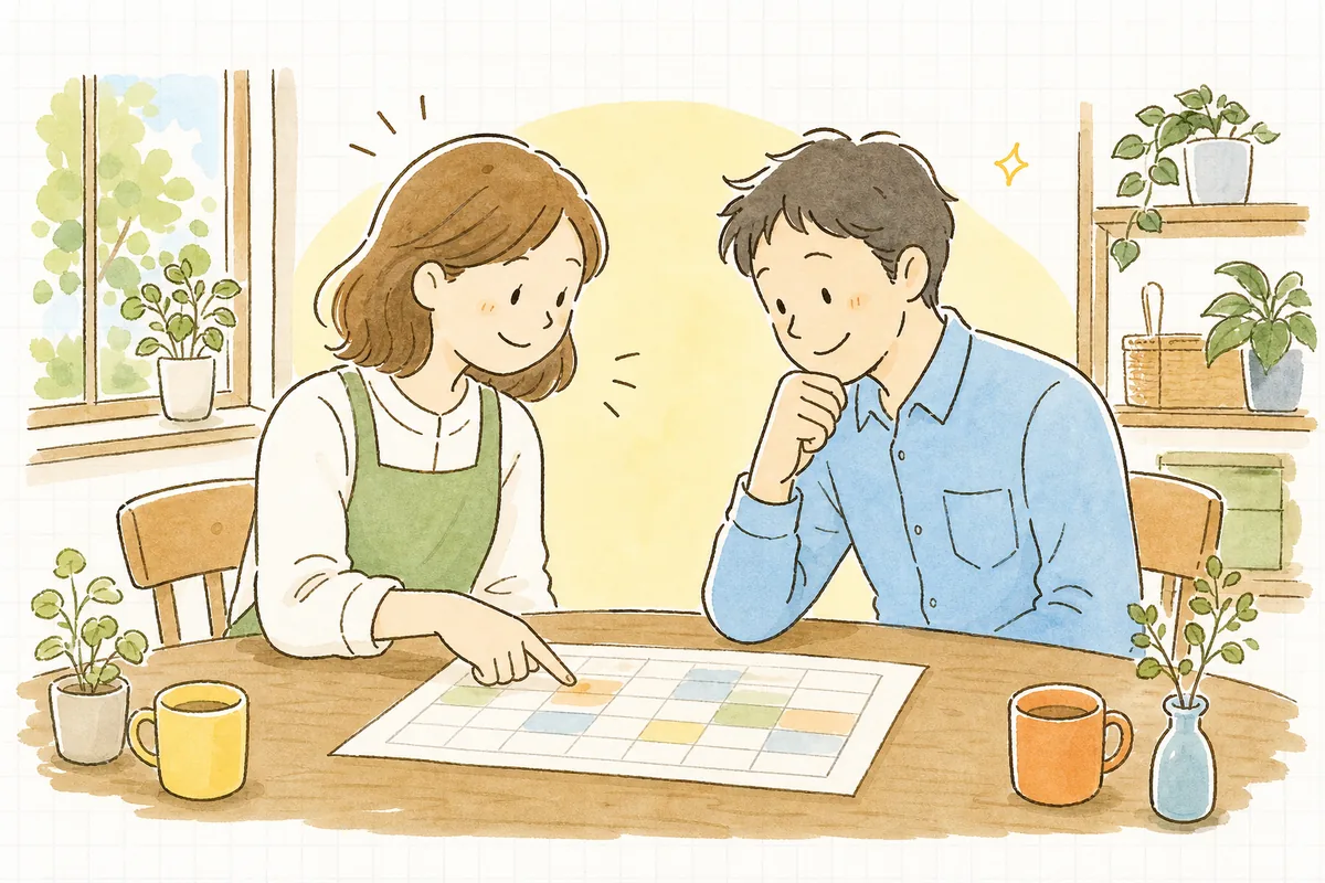 月末に数字の一覧を前にして、反省ではなく「来月ここを直そう」と前向きに一手を決め始めるEC担当者たちの情景