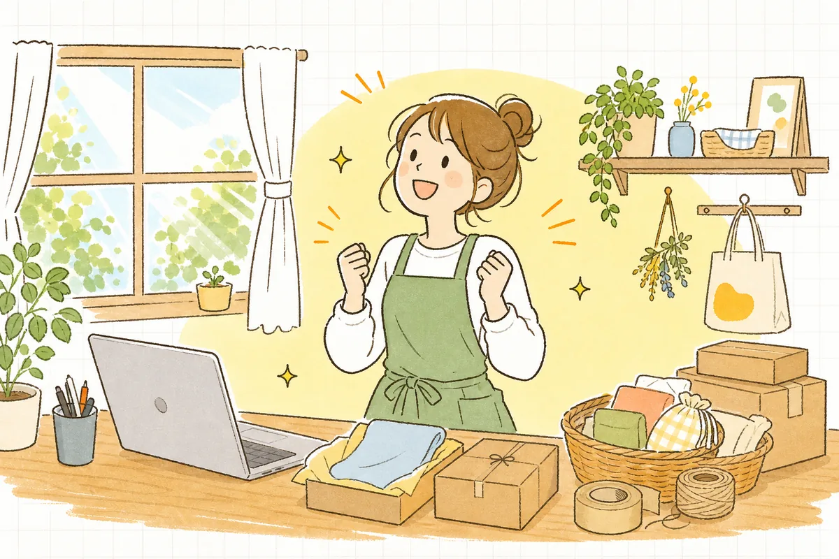 お店を公開する準備が整い、晴れやかな表情で「公開」へ向かおうとしている開業したての人