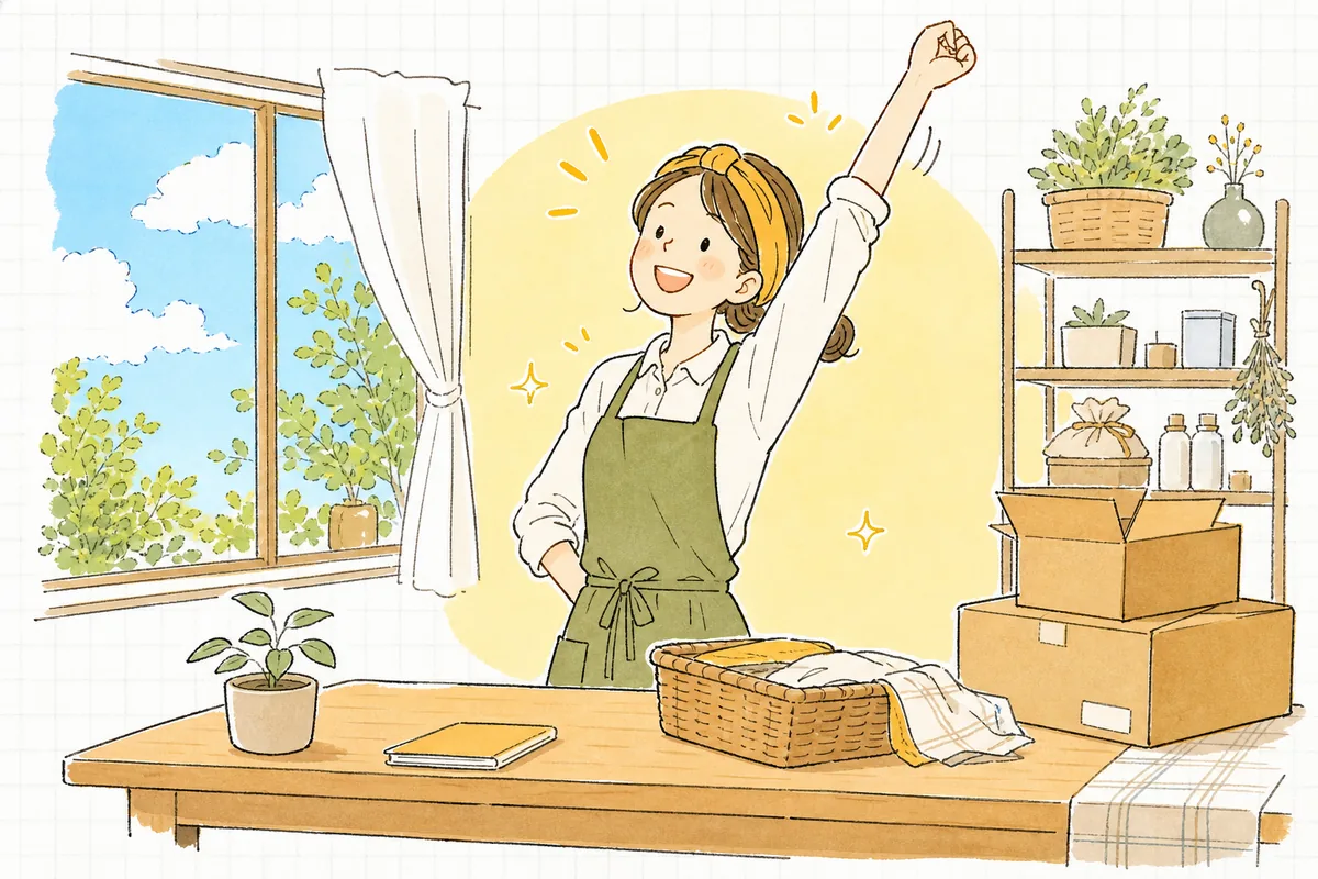 一年分のお金の整理を終えて肩の荷が下り、晴れやかな表情で次の商品づくりに向かおうとしている個人店主