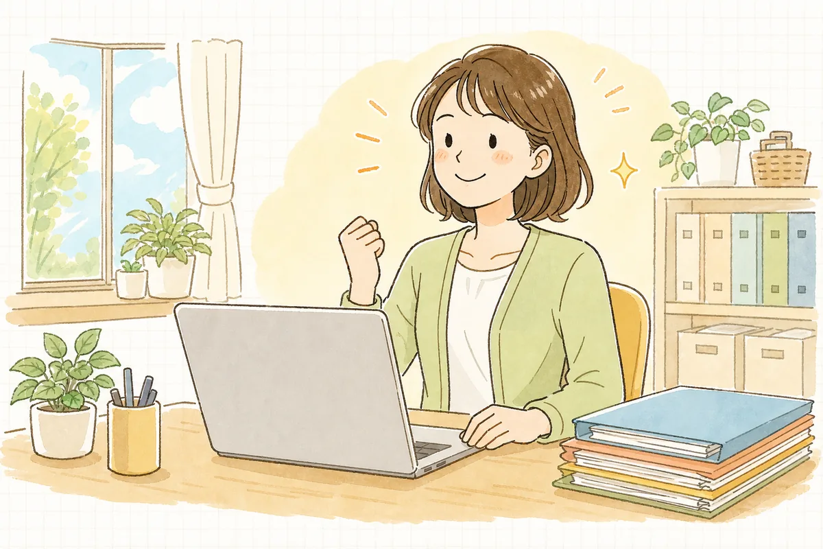 根拠を手元に整えたうえで、安心して自信を持って商品ページを仕上げるネットショップの担当者の明るい情景