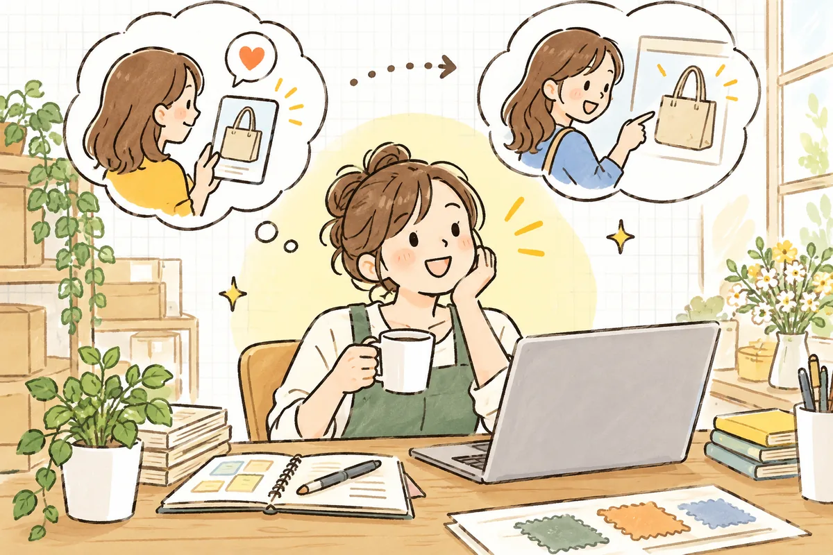 Pinterestのボードに保存されていた商品写真をきっかけに、時間をおいてお客さんが店へ戻ってきて購入してくれるようになり、手応えを感じて前を向くショップ担当者