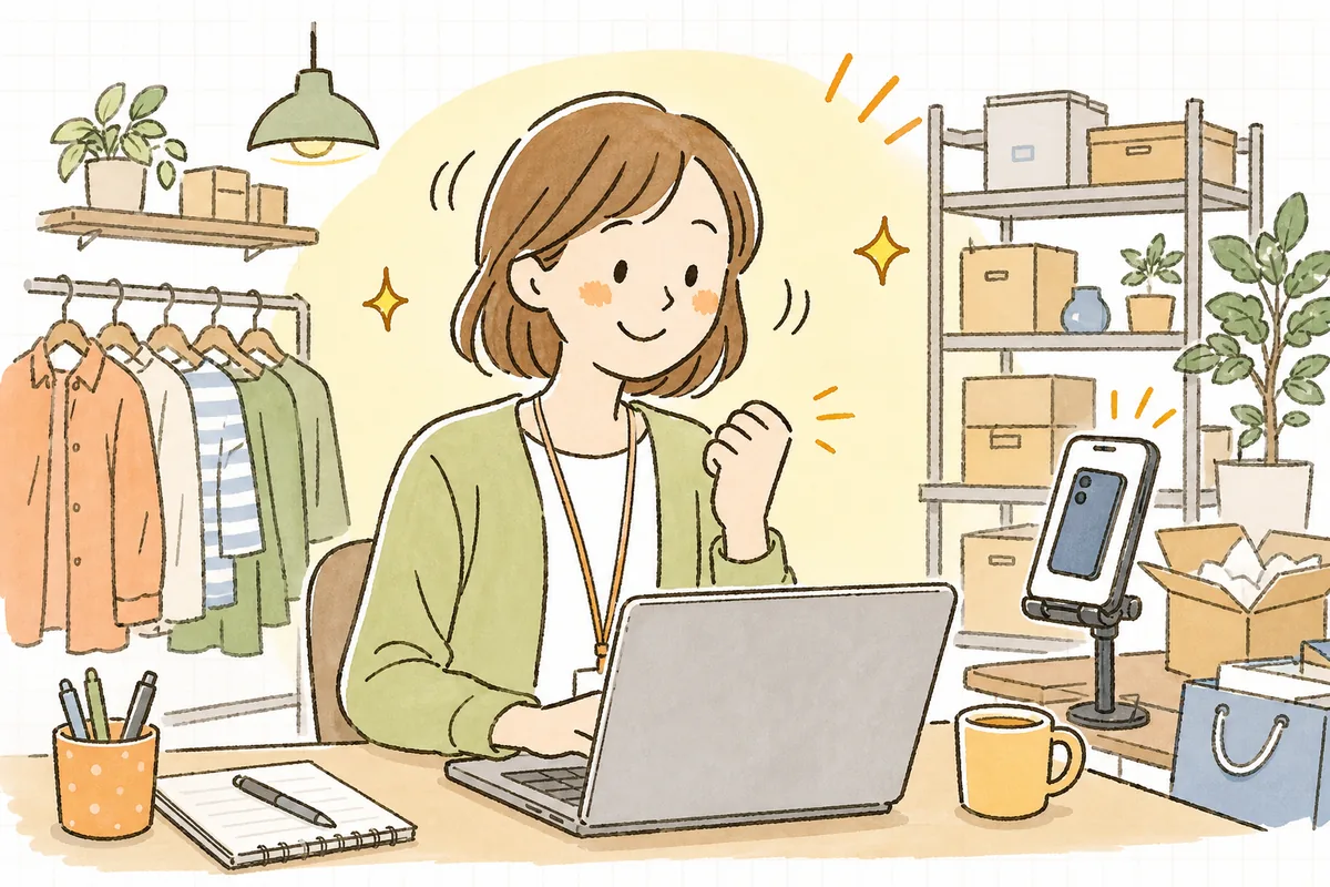 並べ替えた商品ページが上位に近づき、手応えを感じて笑顔になるEC担当者