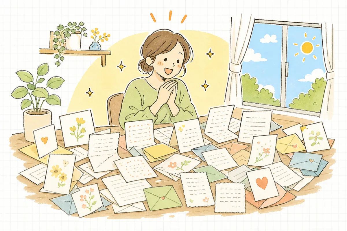 たくさんの感謝のメッセージカードが手元に集まり、晴れやかな気持ちになる担当者