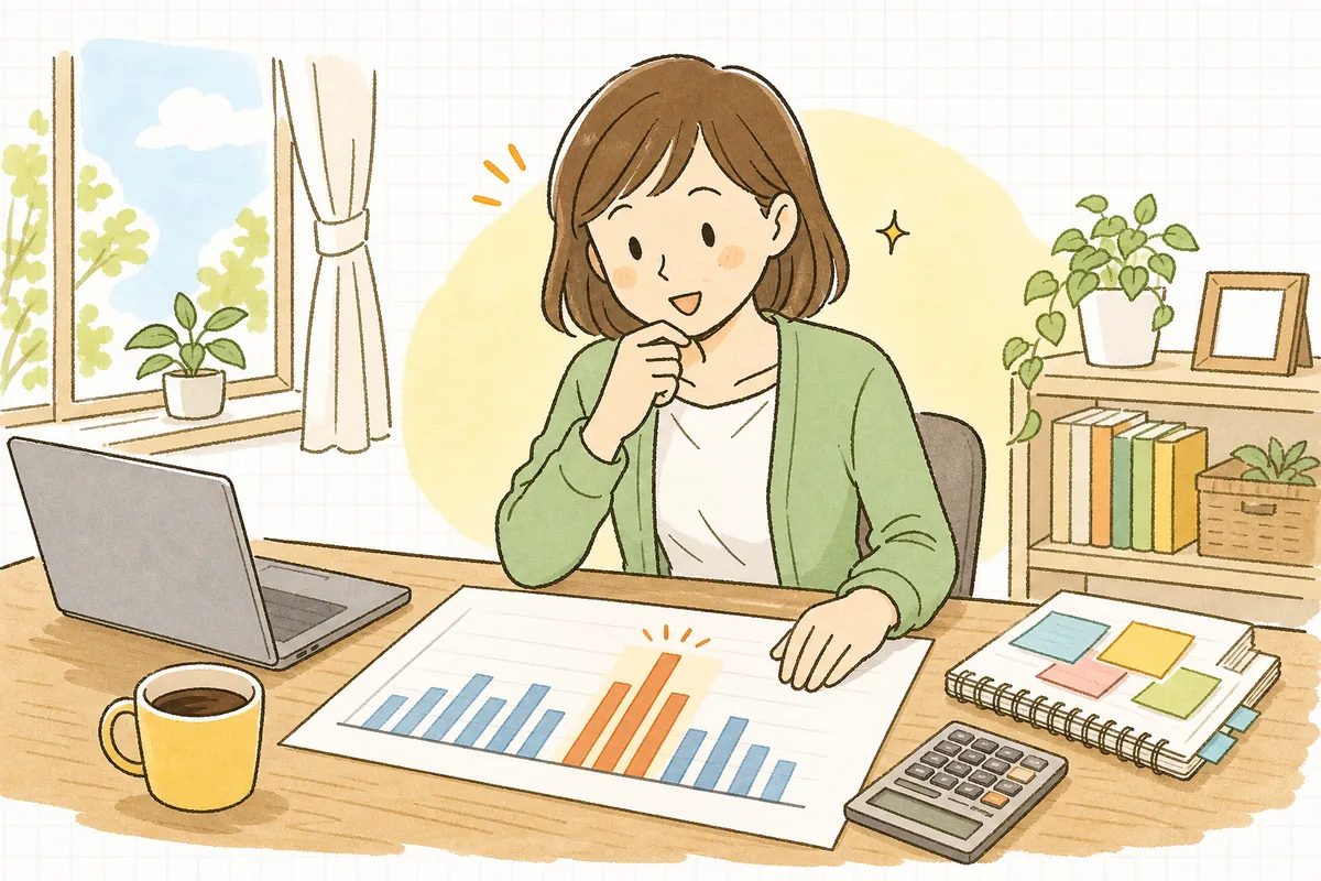 セール期間の売上グラフが伸びているのを見て喜びかけつつ、「でもこれは本当にセールのおかげ?」と立ち止まって考えているショップ担当者