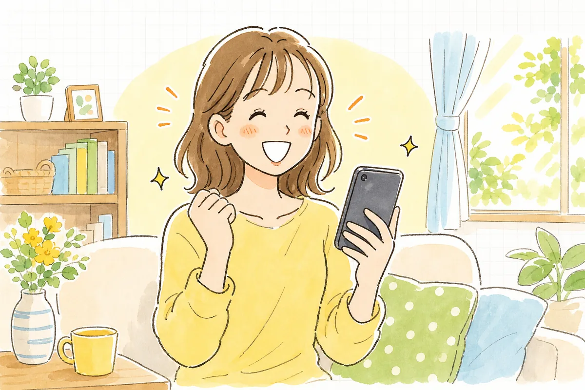 短い動画で使い方が分かって安心し、笑顔で購入を決めた買い物客