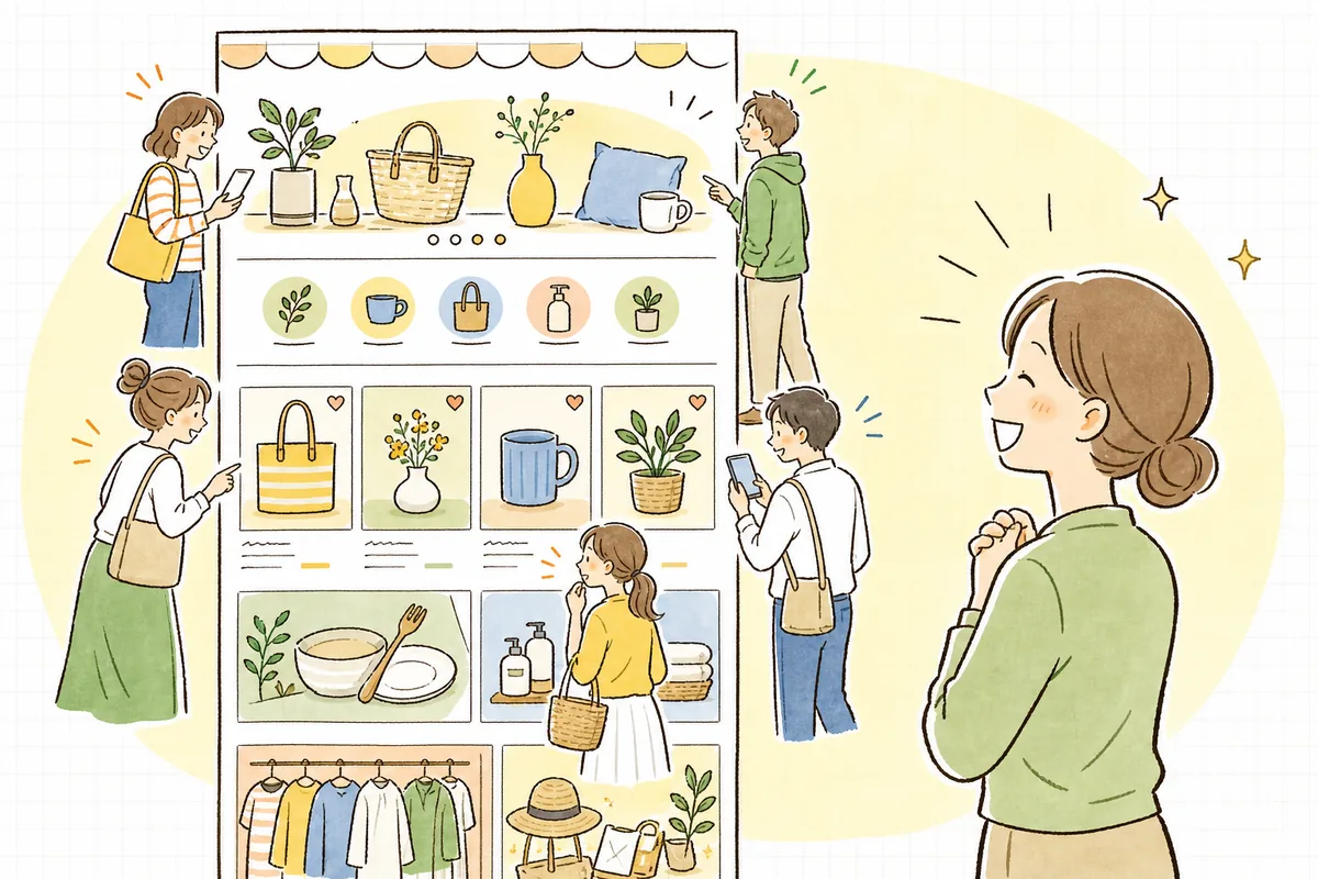 整った導線のトップページにお客さんが次々と訪れ、満足そうに見て回る情景