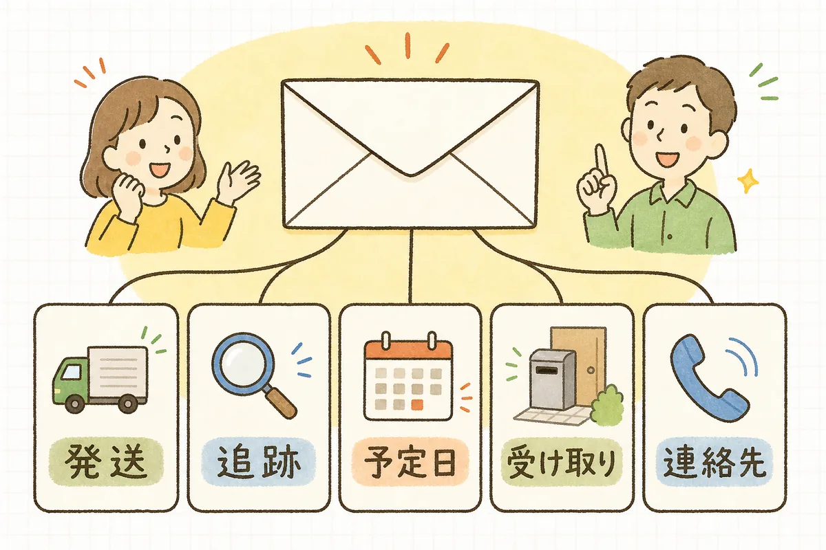 出荷通知メールに入れる5つの要素を1枚にまとめた図