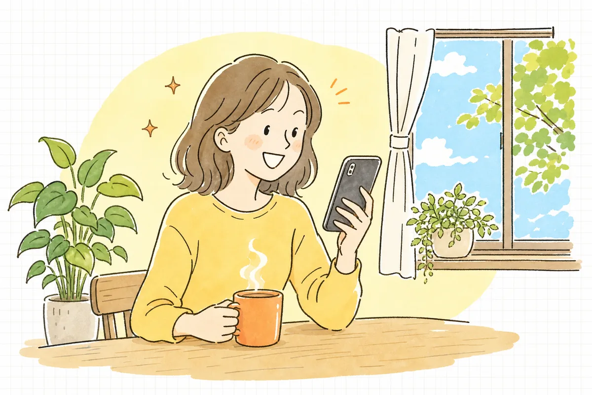 検索した商品がすぐ見つかり、お客さんが安心して買い物を楽しんでいる明るい様子