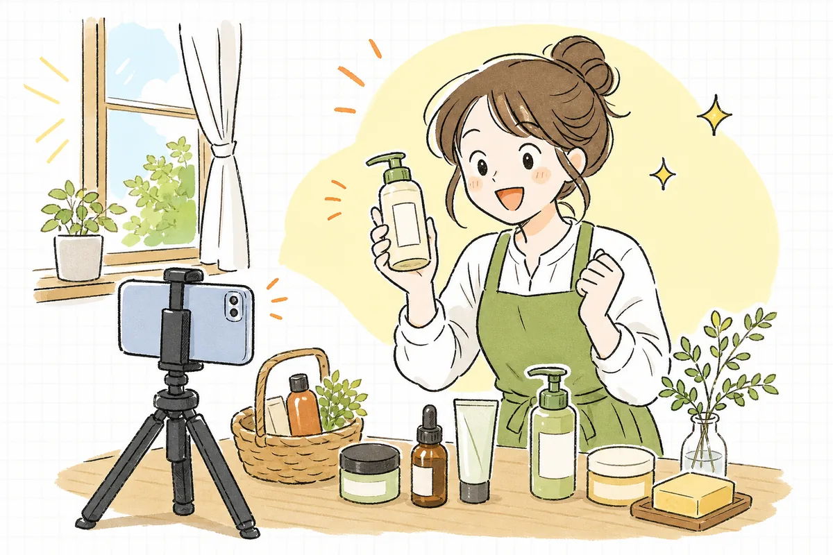 スマホで最初の一本の動画を撮り始め、新しい一歩に胸を躍らせるショップ担当者