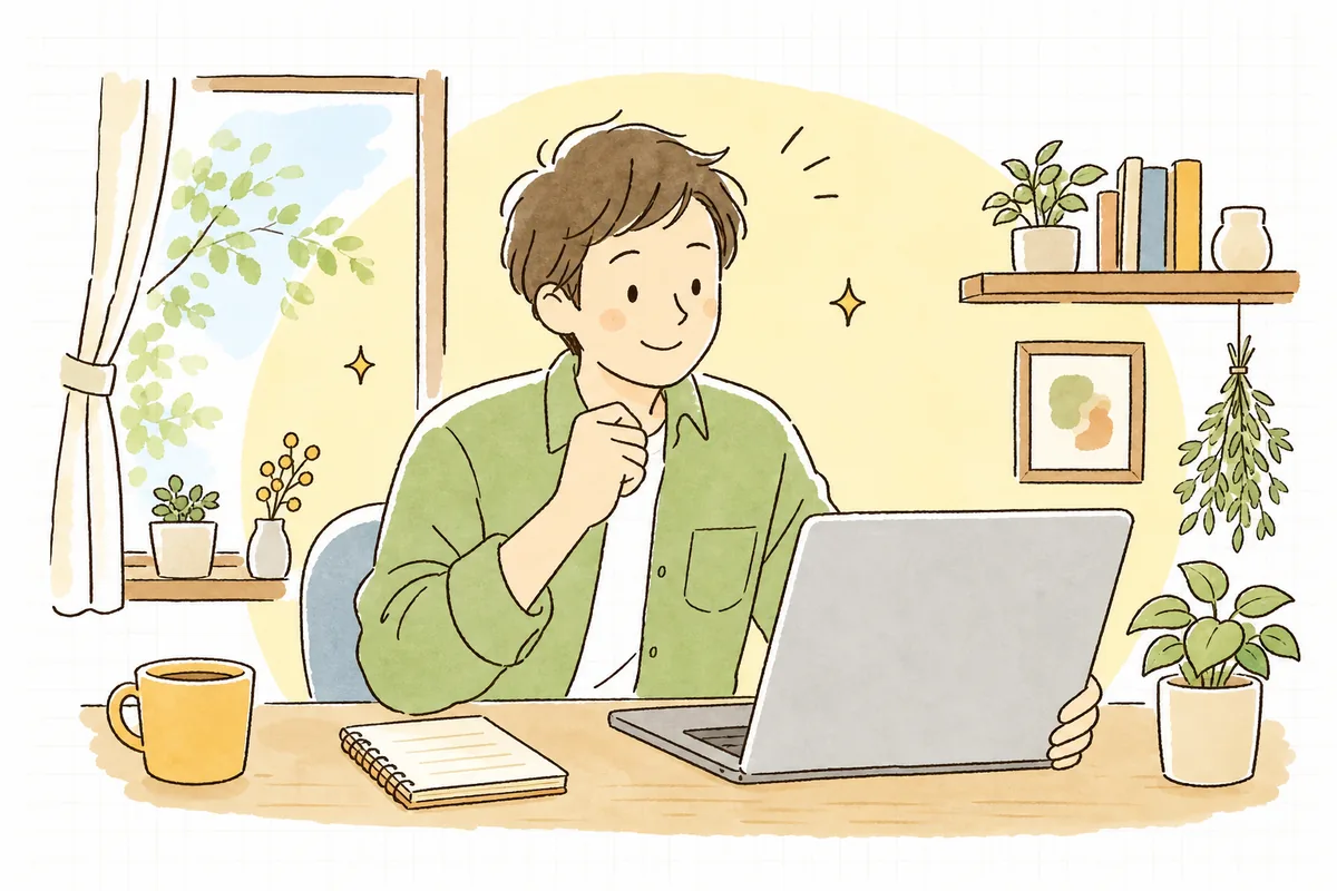 ネットショップの「特定商取引法に基づく表記」ページを、ノートパソコンで一つずつ確認しながら整えている店長