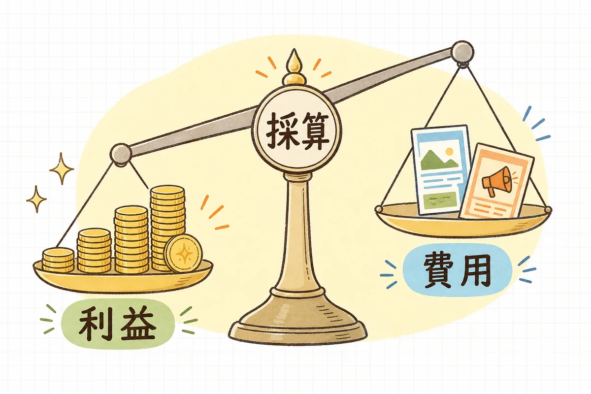 1人のお客さまが残す利益（LTV）と、1人を獲得する費用（CAC）を天秤で見比べ、LTVが上回っているかを確かめる概念図