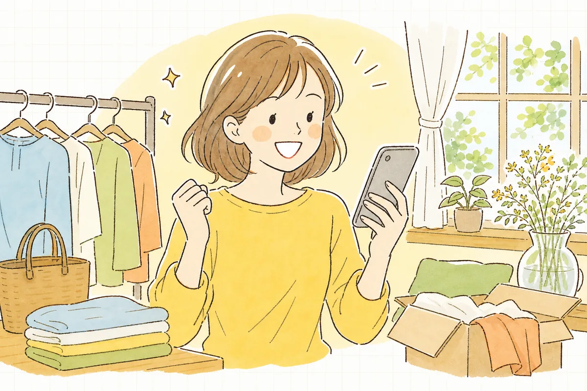 自分に合う色とサイズを選べて、満足そうに購入を決めた笑顔の買い物客